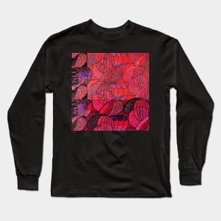 ABSTRACT FLORAL SWIRLS IN RED BLUE BLACK Art Nouveau Long Sleeve T-Shirt